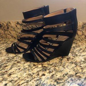 Black Strappy Wedge Heels